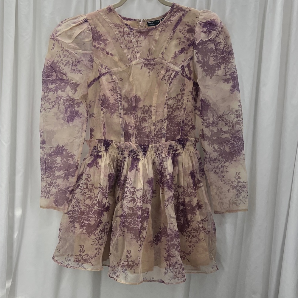 ASOS Purple Toile Organza Mini Dress Size 2 Feminine Bridgerton Regency